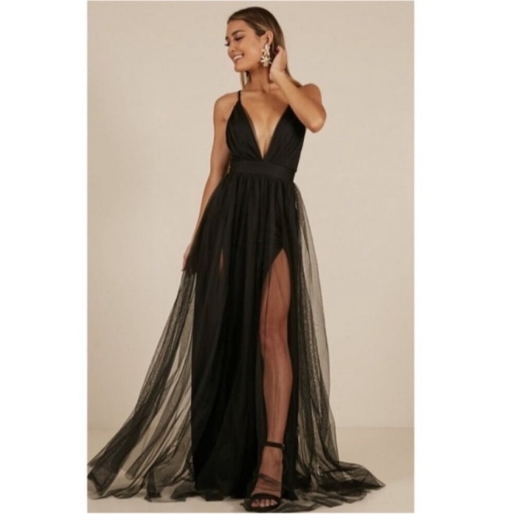 Elegant Black  Tulle Maxi Dress Evening Gown
